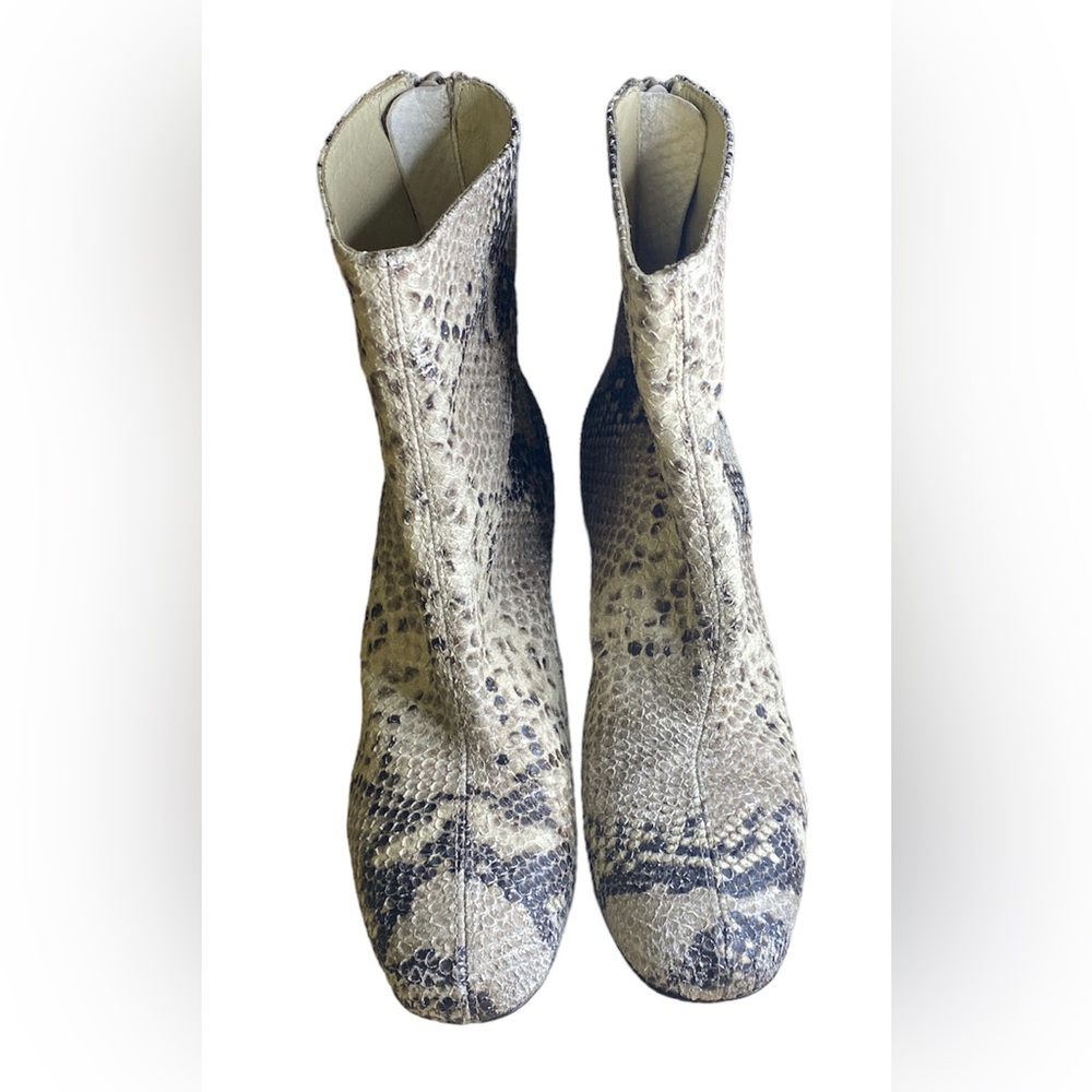 Free People Cecile Snake Print Leather Side Zip Round Toe Block Heel Ankle Boots